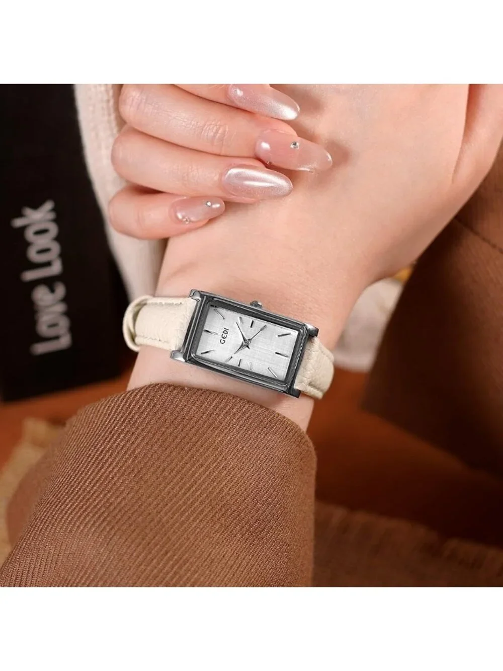 Women's White And Silver Analog Ultra-Thin Rectangle Vintage Square Wrist Watch